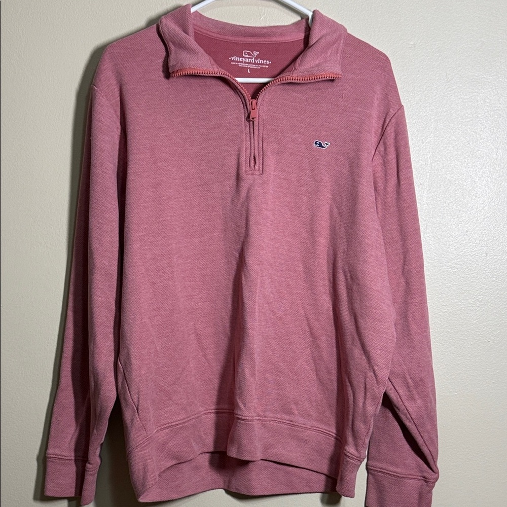 Vineyard Vines Pink Red Performance Quarter Zip Logo Sweatshirt Mens Large